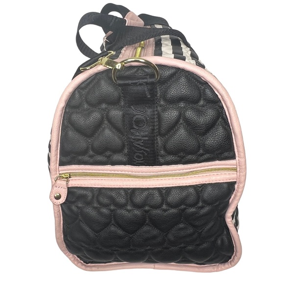 Betsey Johnson Quilted Heart Stripes Bow  Large Carry On Weekender Travel Bag - Picture 5 of 15